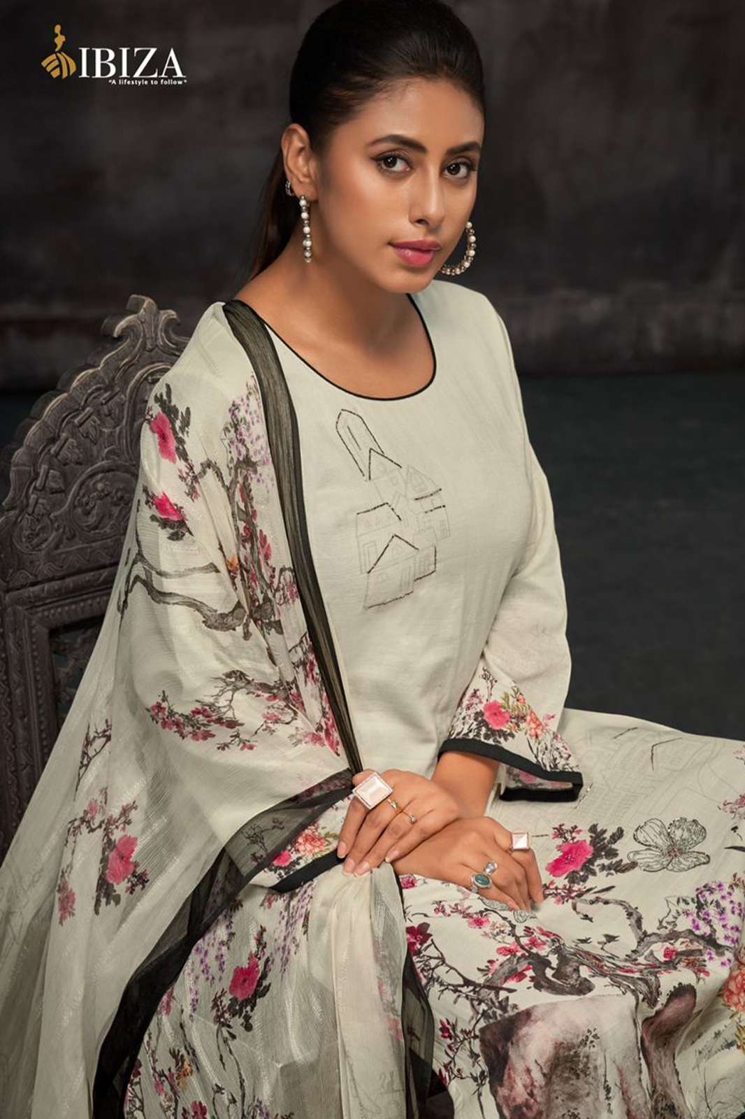 IBIZA KIMAYA 6376 PURE LINEN COTTON DIGITAL PRINTS SUIT WITH HANDWORK