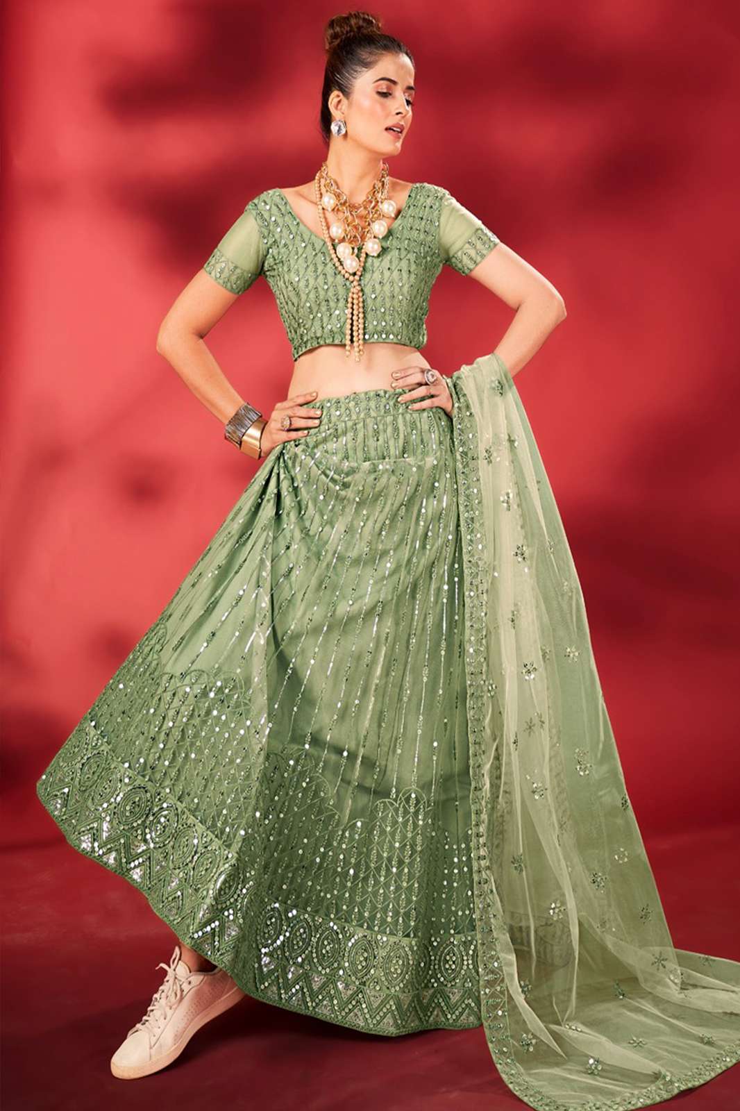 Shri Balahi Emporium 6505 New Sea Green Sequins Embroidered Net Lehenga Choli