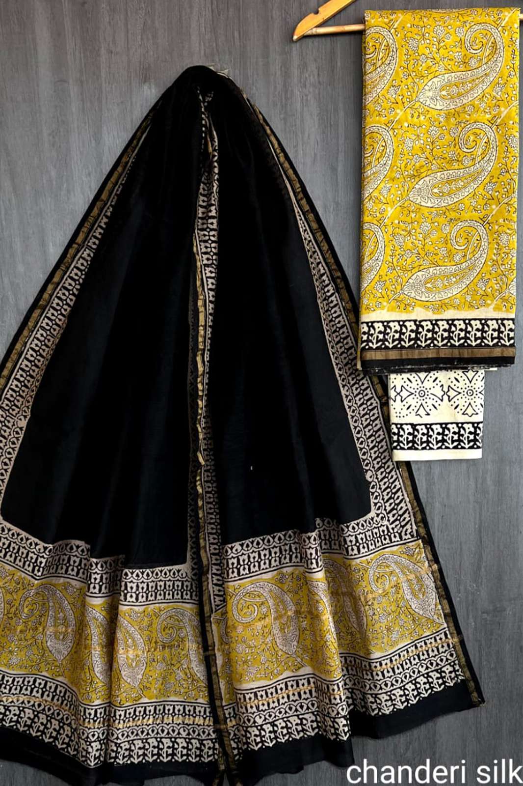 Shri Balaji Emporium 6391A Beautiful Chanderi Silk Suit with Hand Block Print
