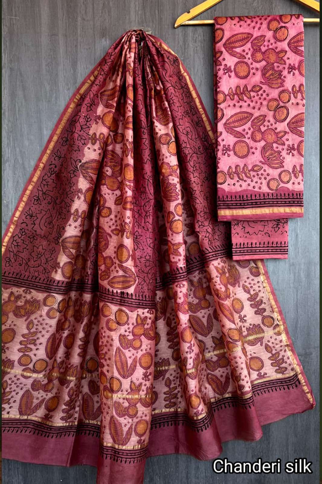 Shri Balaji Emporium 6391B Beautiful Chanderi Silk Suit with Hand Block Print