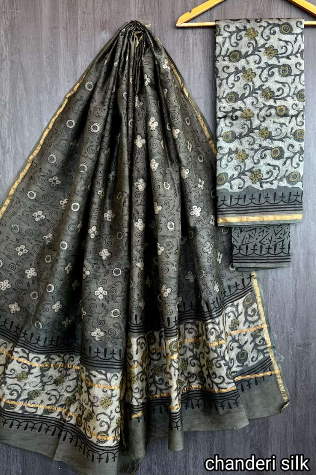 Shri Balaji Emporium 6391C Beautiful Chanderi Silk Suit with Hand Block Print