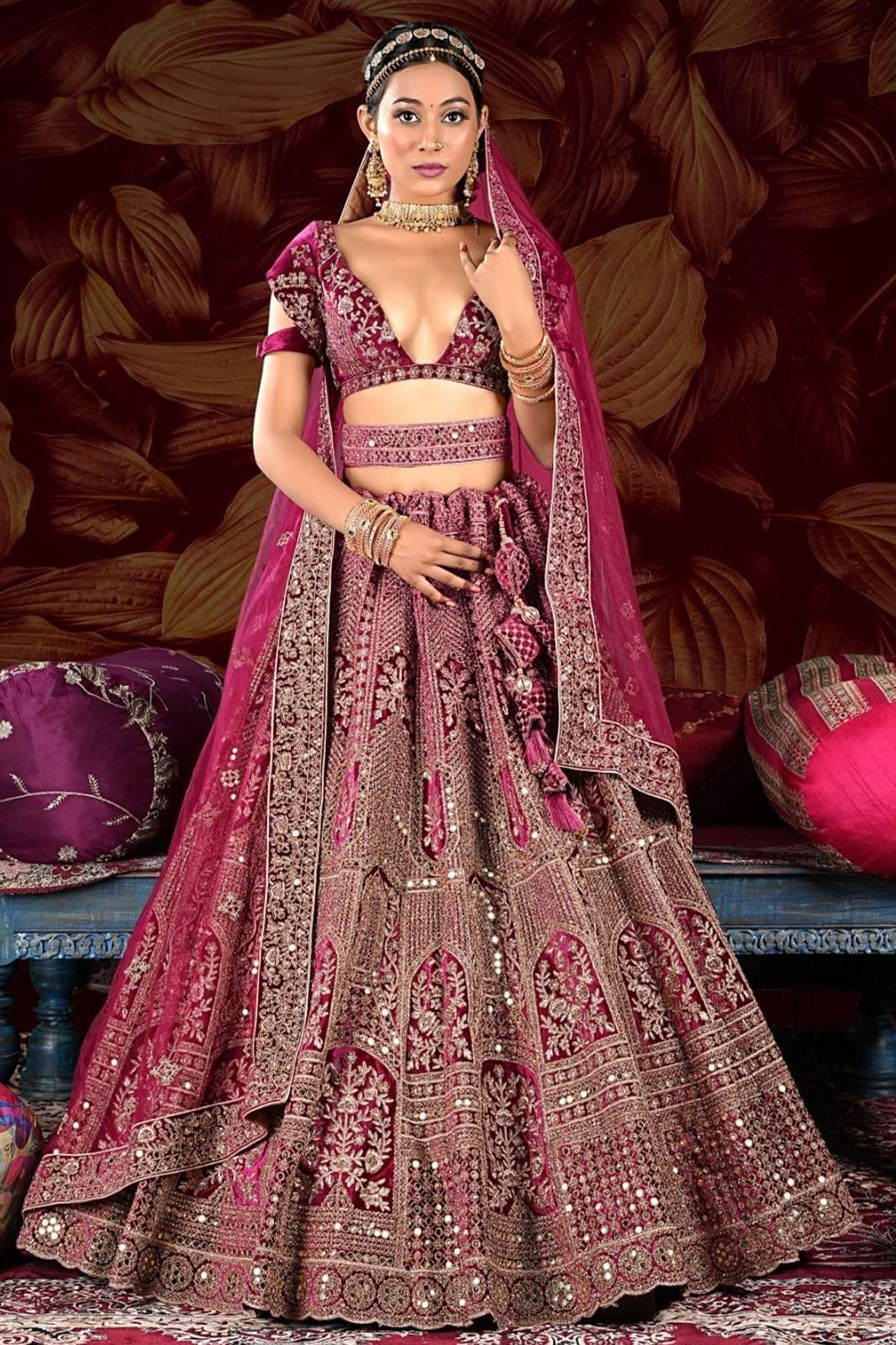 Shri Balaji Emporium 8146 6290 Beautiful Wine Velvet Bridal Lehenga