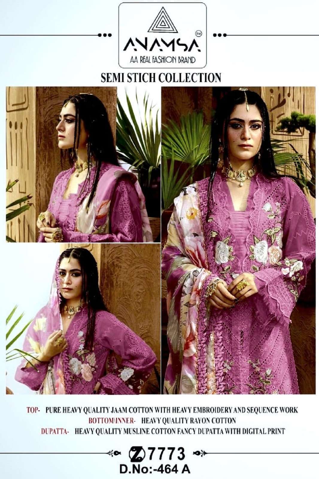 ANAMSA 464 A TO D SEMI STICHED PAKISTANI SALWAR SUITS