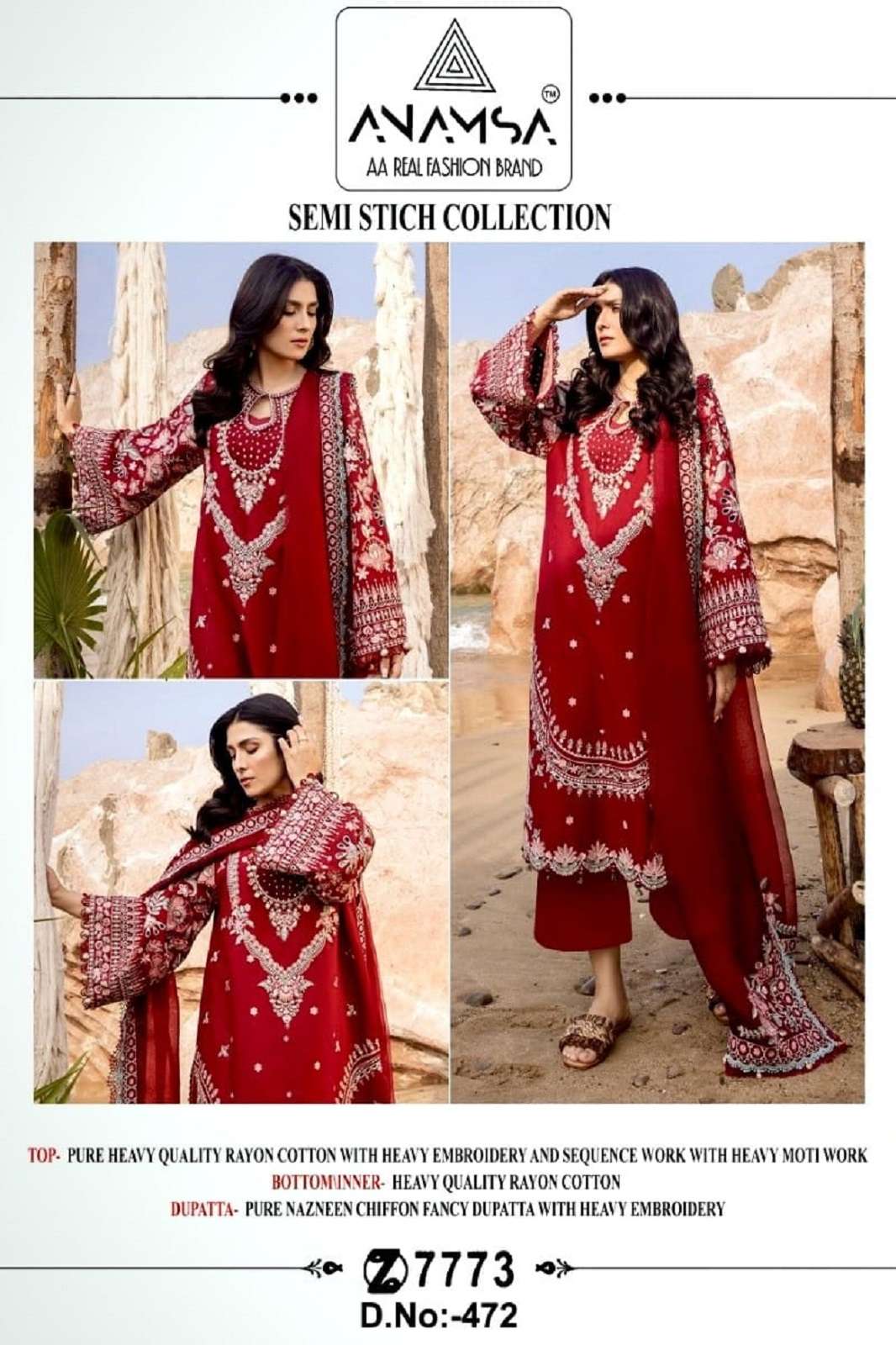 ANAMSA 472 SEMI STICHED PAKISTANI SALWAR SUITS