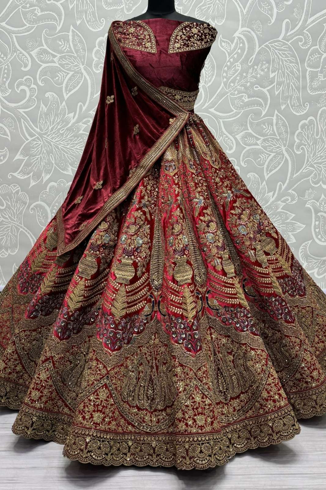 Anjani Art 2705 7075 Beautiful Meroon Velvet Bridal Lehenga