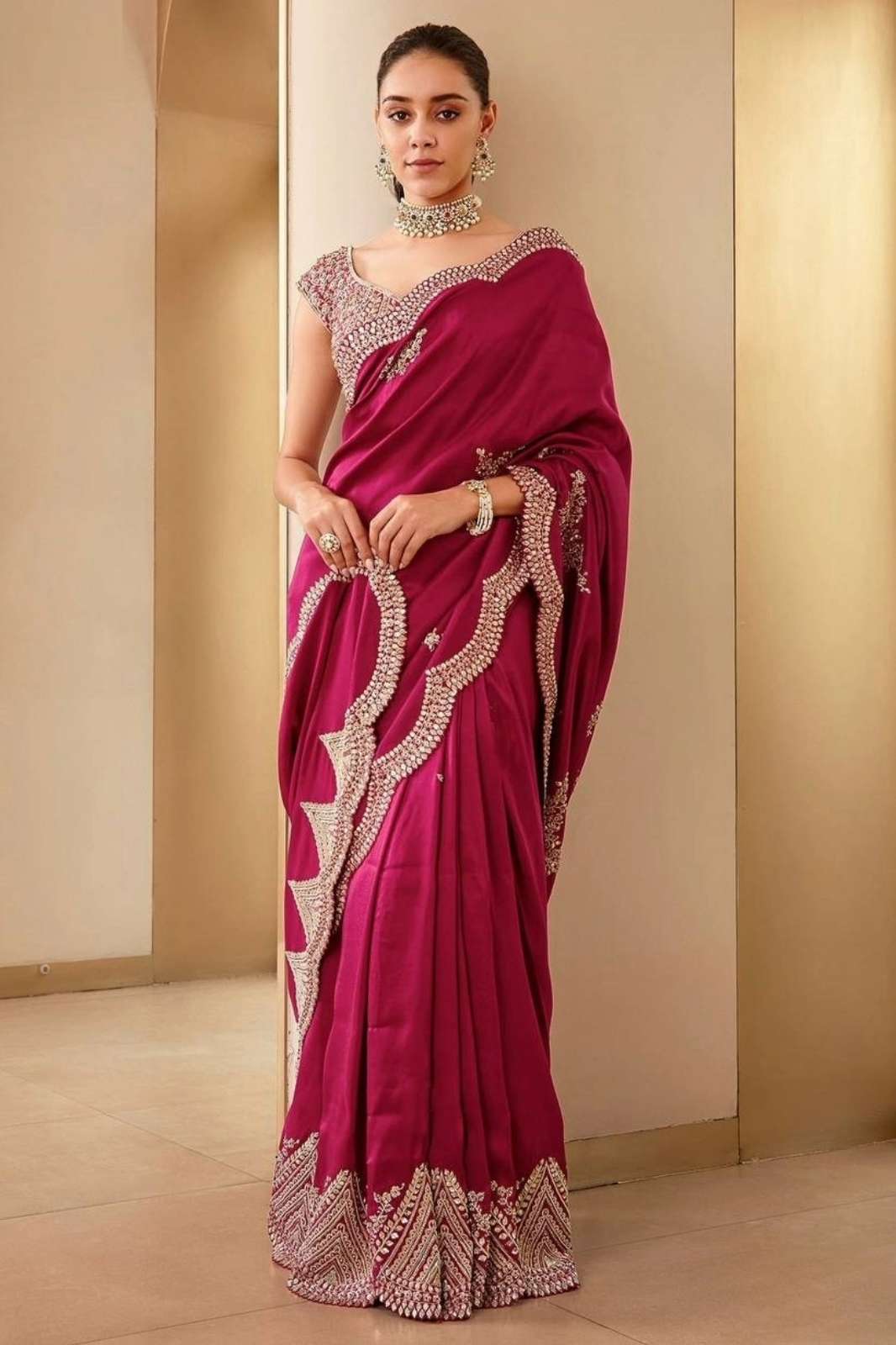 Shri Balaji Emporium AN1233 6836 Vichitra Silk Beautiful Red Saree with Embroidery work 