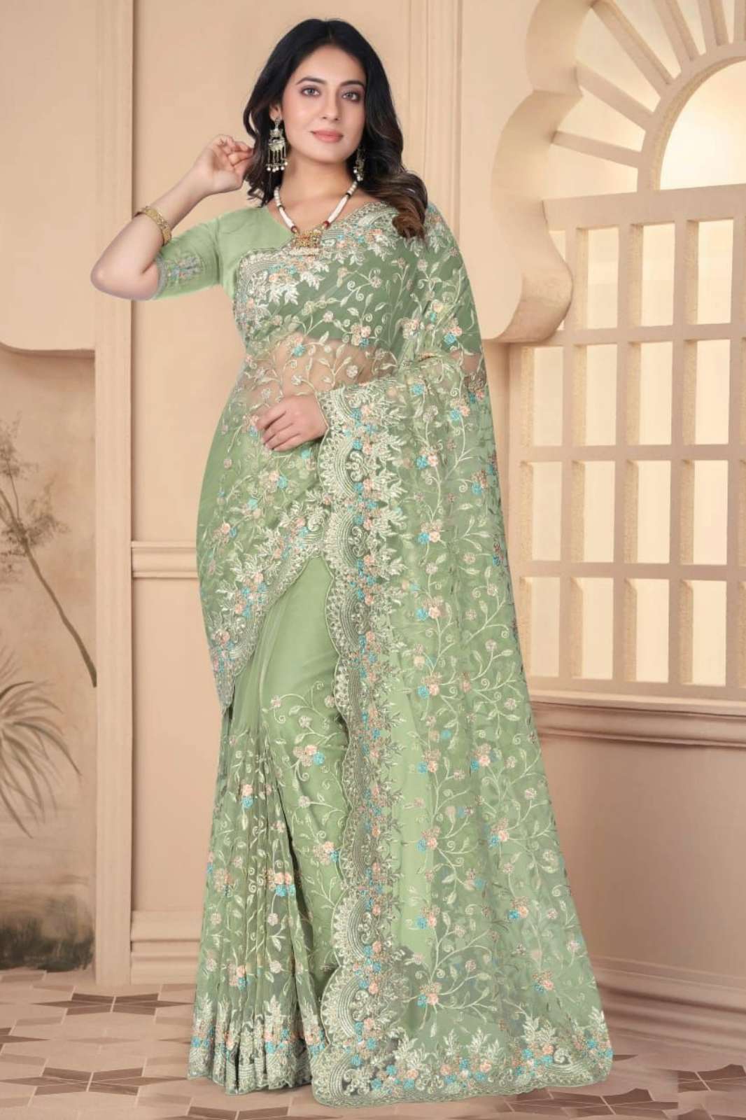 Shri Balaji Emporium NITHYA 6935  SOFT NET SAREE WITH HEAVY RESHAM EMBROIDERY WORK