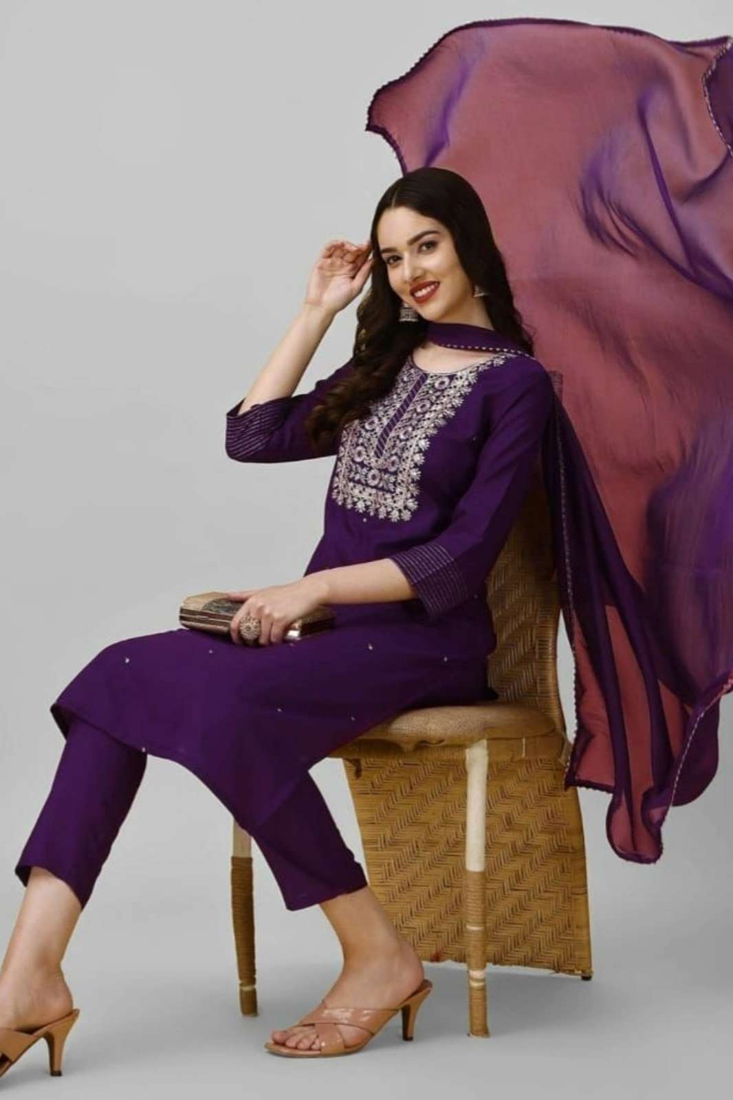 Vouch  AL0053 7022 Rayon Slub Suit with Embroidery Work