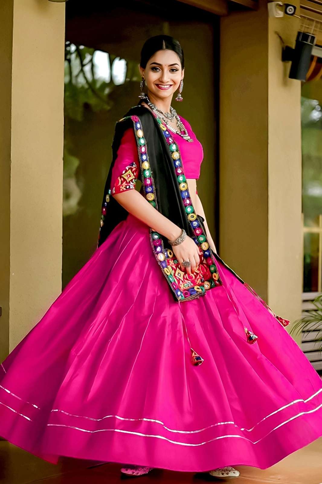 AAWIYA 7555 Awy-7070 (Pink) Navratri Traditional Collection Designer Pure Cotton Lehenga Choli