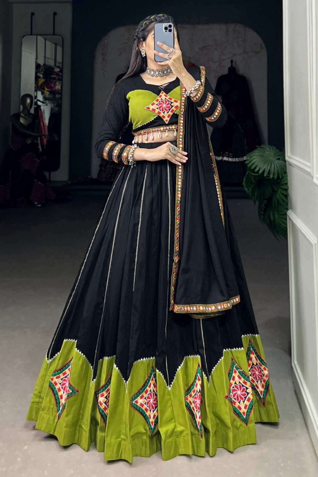 AAWIYA 7769 1656 BLACK Tradition Navratri Collection Designer Pure Cotton Lehenga Choli 