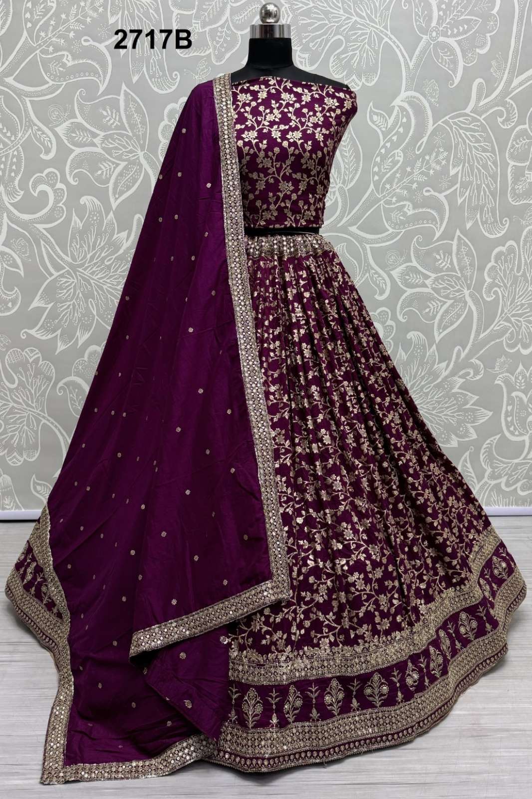 ANJANI ART 7503 2717A TO 2717C  EMBROIDERY WORK BRIDAL WEAR RIMZIM DESIGNER VISCOSE LEHENGA CHOLI