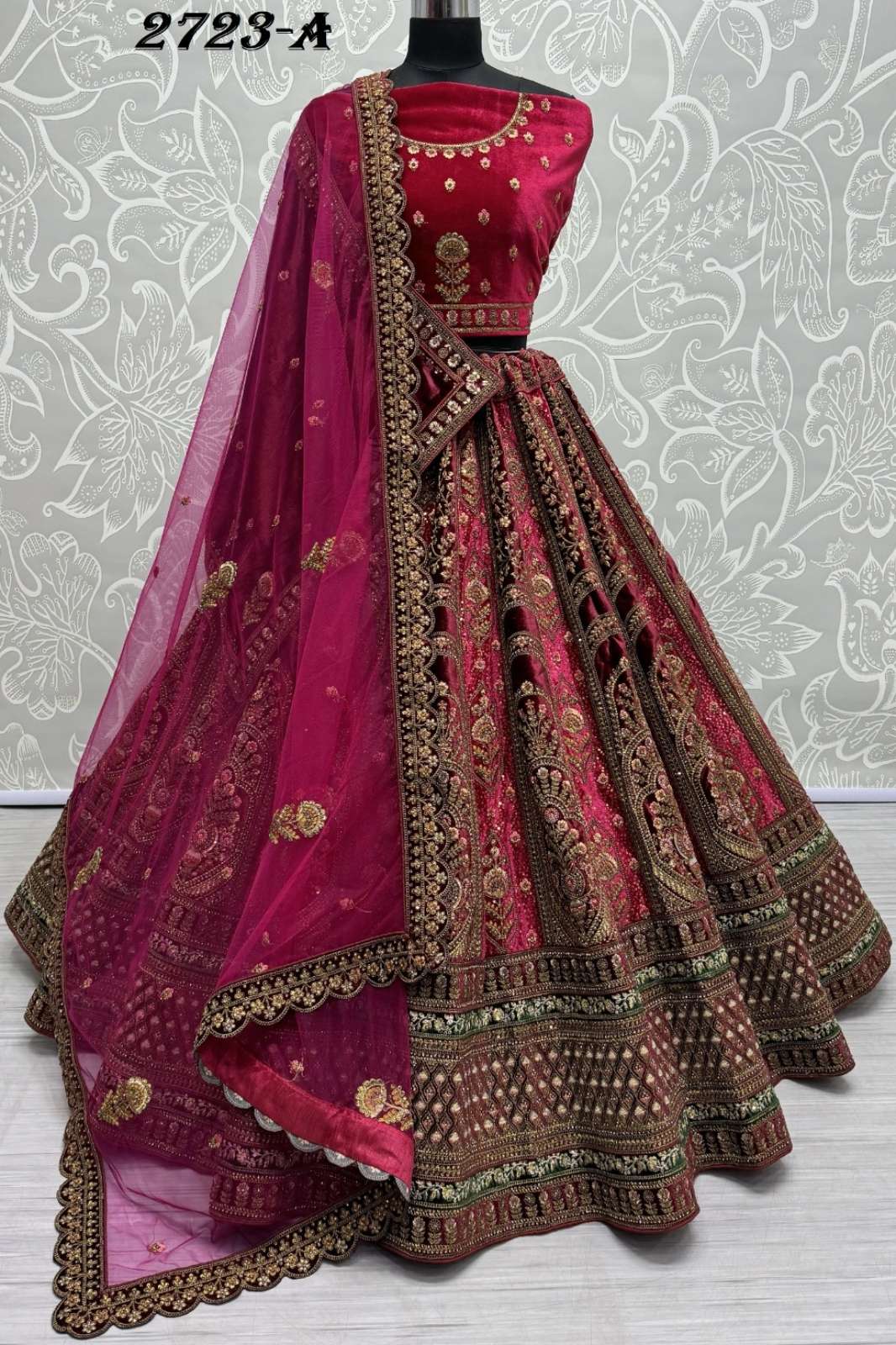 ANJANI ART 7545 2723A & 2723B Dori Embroidered, Multi Thread Work Bridal Velvet Lehenga Choli