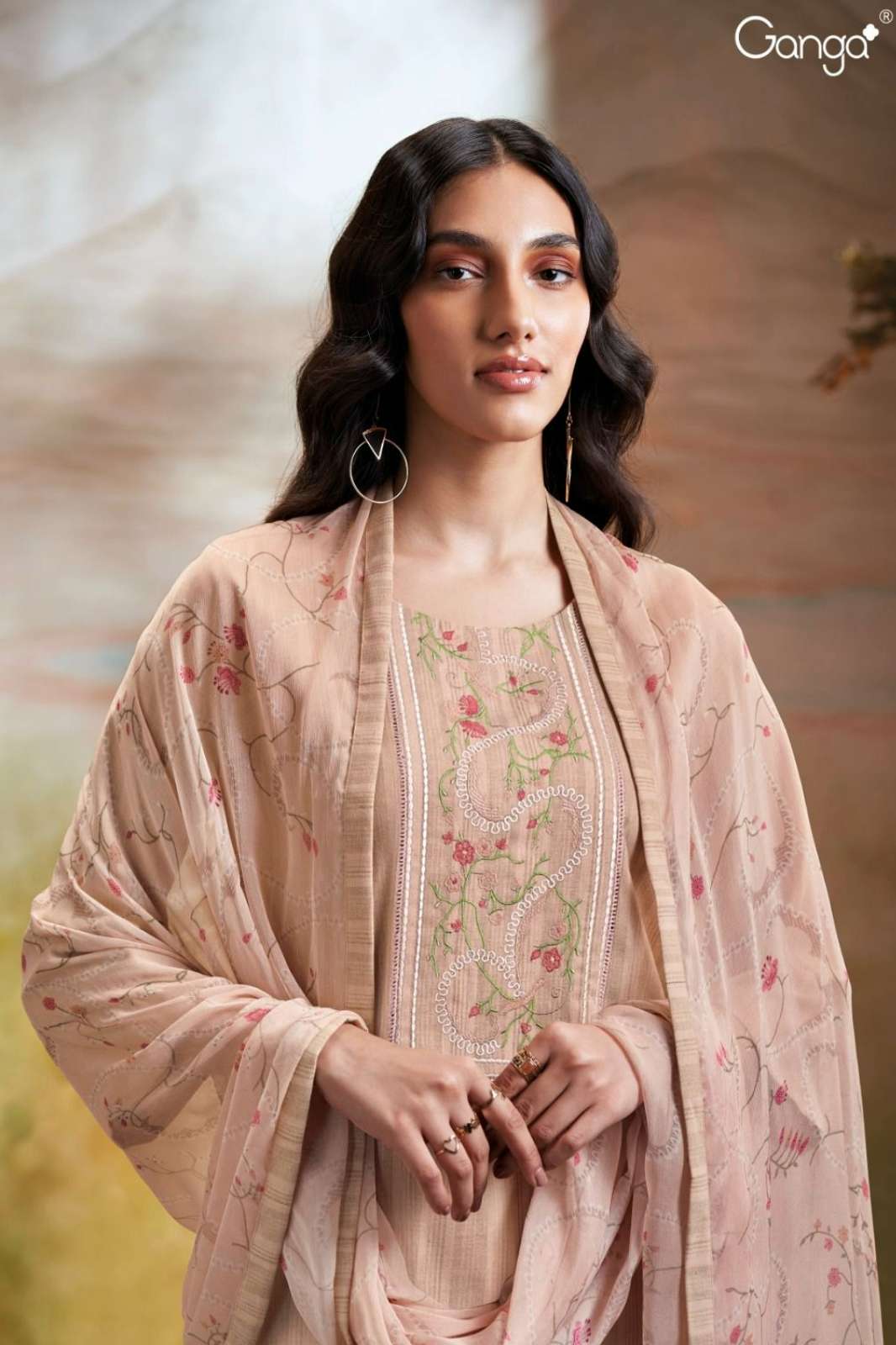 GANGA ANSHI S2603 PREMIUM WOVEN JACQUARD SOLID COLOUR SUIT WITH EMBROIDERY WORK 