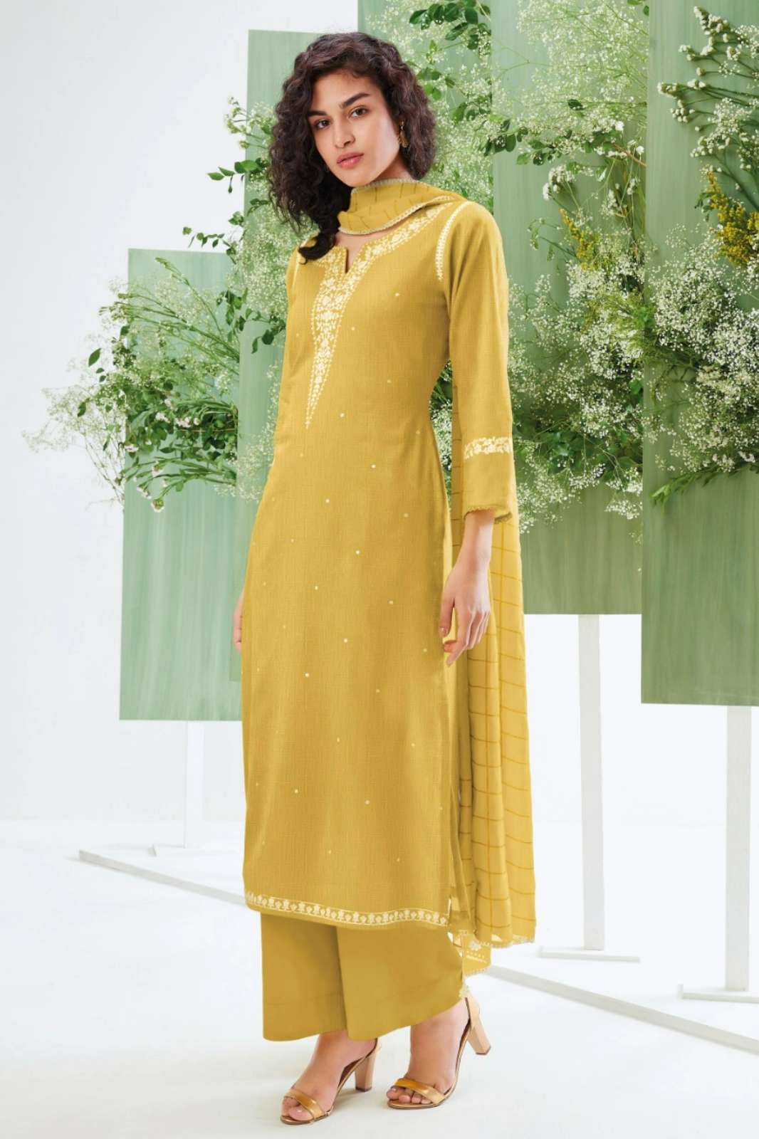 GANGA SRIYA S2747 PREMIUM COTTON LINEN SOLID COLOUR SUIT WITH EMBROIDERY WORK