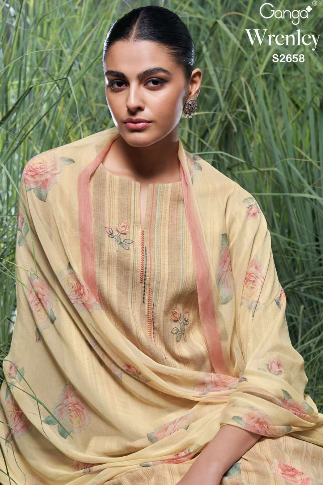 GANGA WRENLEY S2658 PREMIUM WOVEN JACQUARD PRINTED SUIT WITH EMBROIDERY WORK