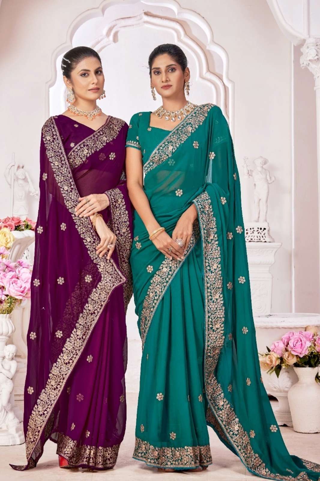 Jayshree 7640 1999 Series Embroidery Work Designer Georgette Blooming Saree