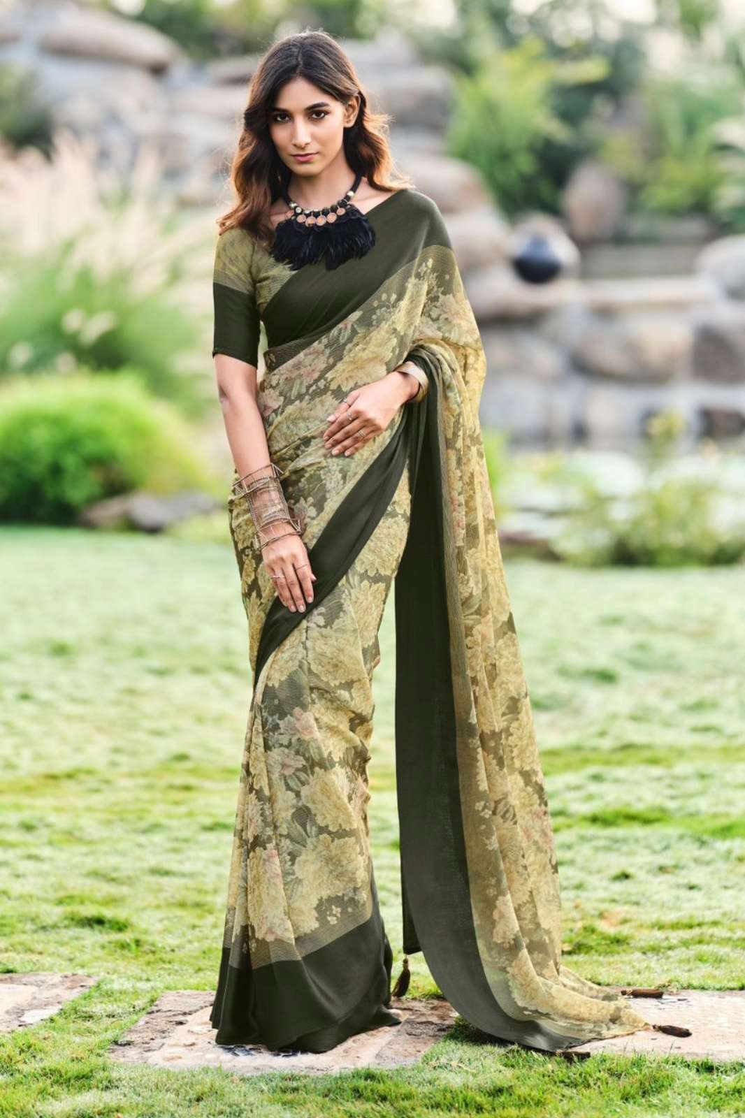 LT FABRICS 7491  TRADITIONAL INDIAN LOOKS DESIGNER CHIFFON SAREE