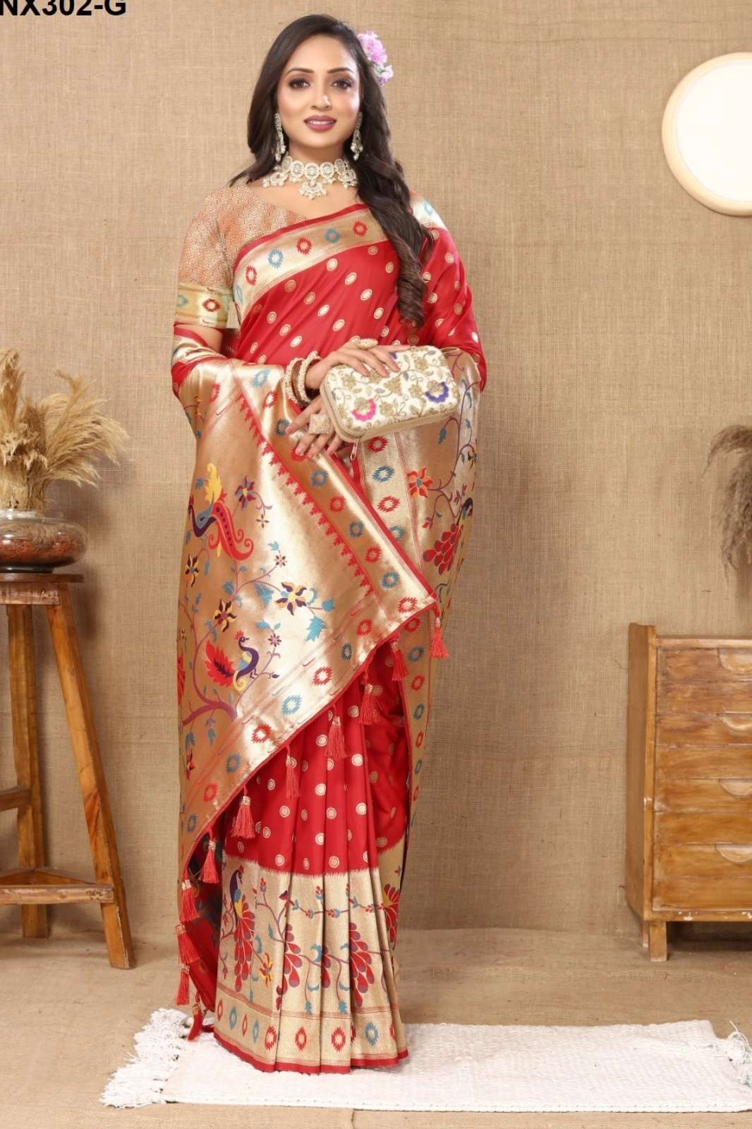 MURTI NX 7156 NX302-A TO NX302-J Polka Dots Woven Design Zari Pure Silk Fusion Paithani Saree