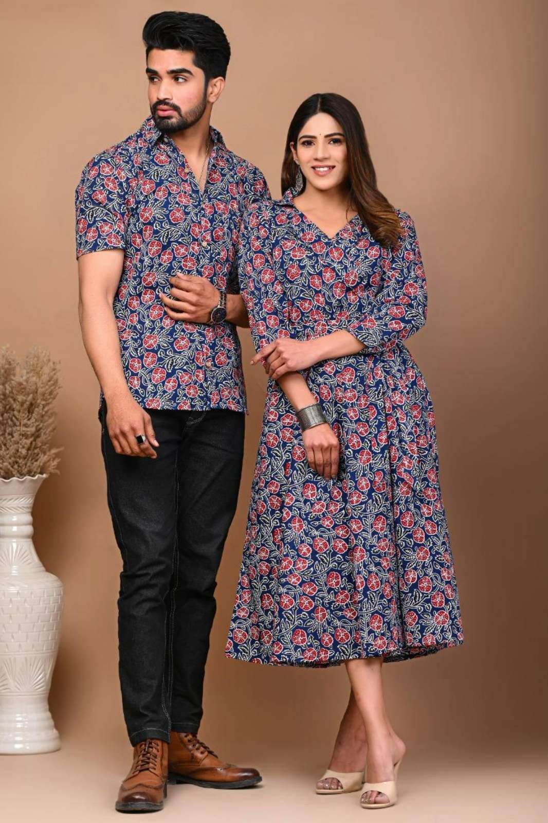 Shri Balaji Emporium 7172 Ready to Wear Couple Set Midi One Pice Dress & Mens Shirts