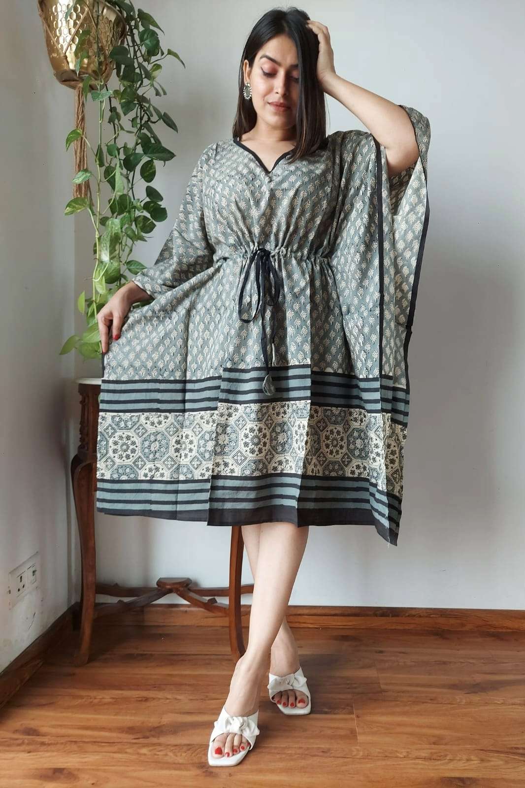 Shri Balaji Emporium 7609A Hand Block Printed Pure Cotton Kaftan 