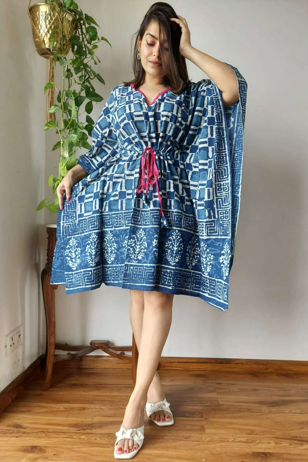 Shri Balaji Emporium 7609B Hand Block Printed Pure Cotton Kaftan 