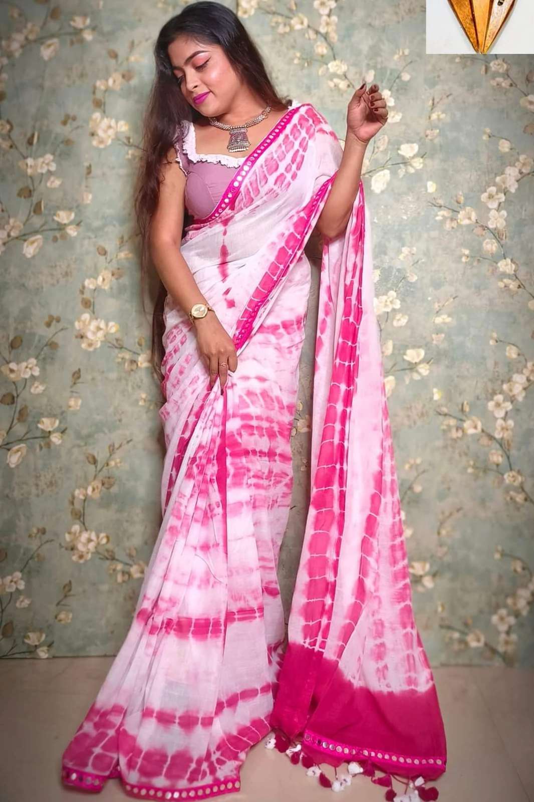 SHRI BALAJI EMPORIUM 997n Mirror Work Traditional Mull Cotton Handloom Saree