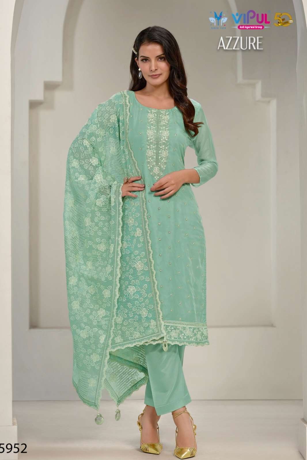 vipul 7313 AZZURE  EID SPECIAL DESIGNER SOFT ORGANZA SUIT