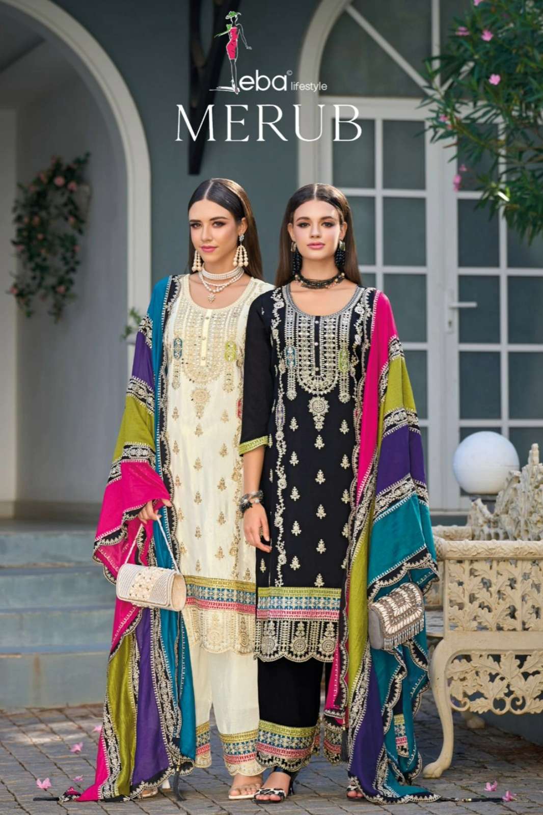 Eba Merub 8370 Beautiful Designer Chinon Suit with Emboidery Work