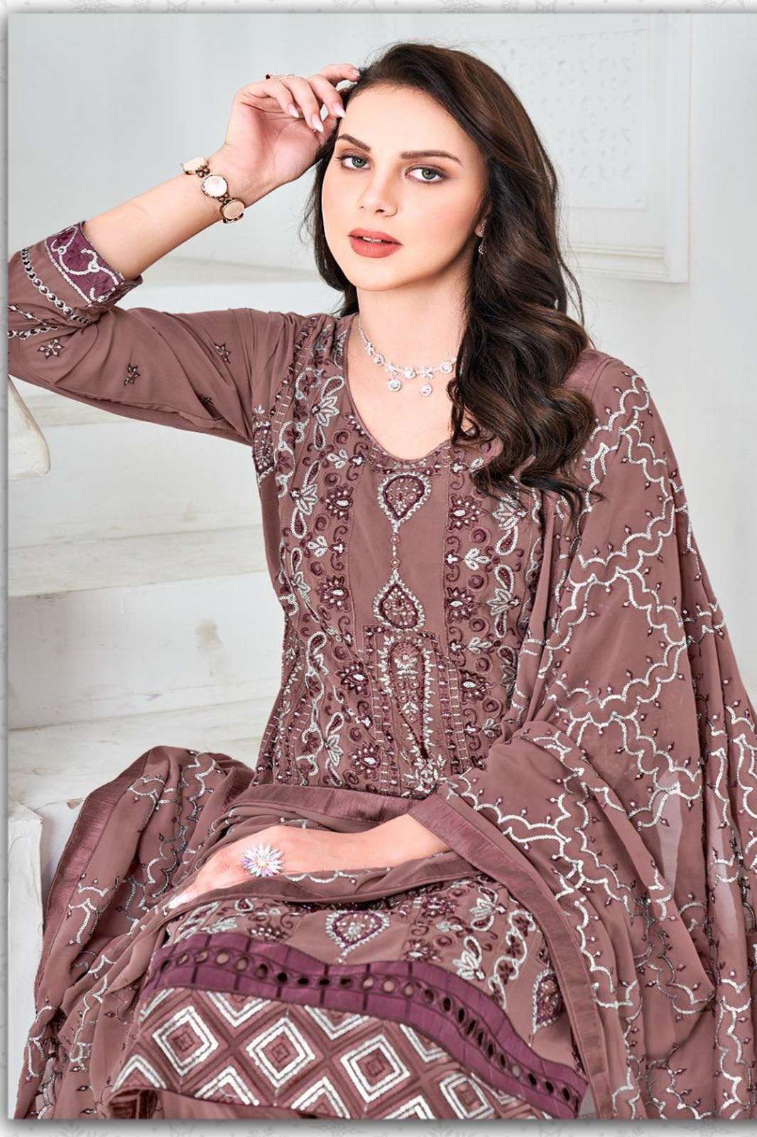 SHANAYA 331r S-181 KHATALI HANDWORK DESIGNER PAKISTANI FAUX GEORGETTE SUIT