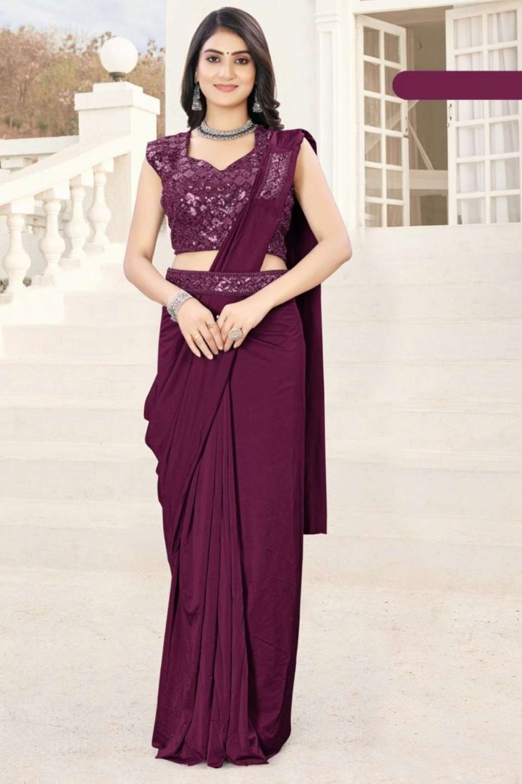 Shri Balaji Emporium 8102 Indian Women Designer Imported Lycra Ready To Wear Saree