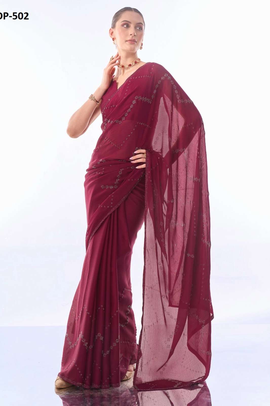 SHRI BALAJI EMPORIUM 8400 OP-501 MUKAISH SATIN CHIFFON DESIGNER SAREE