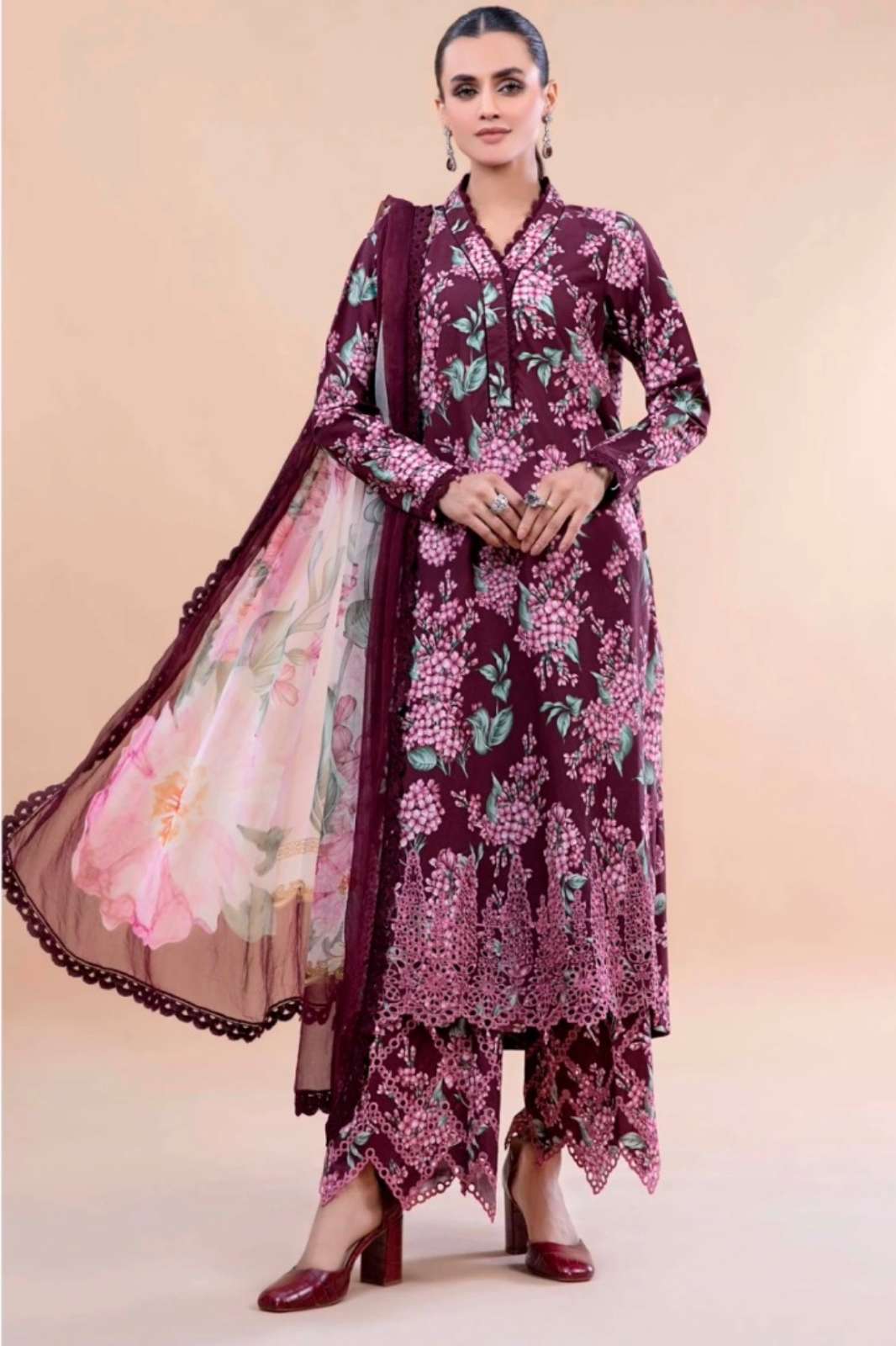 Taj Creations 376q Taj dno 449 Printed Work Designer Pakistani Pure Cotton Suit