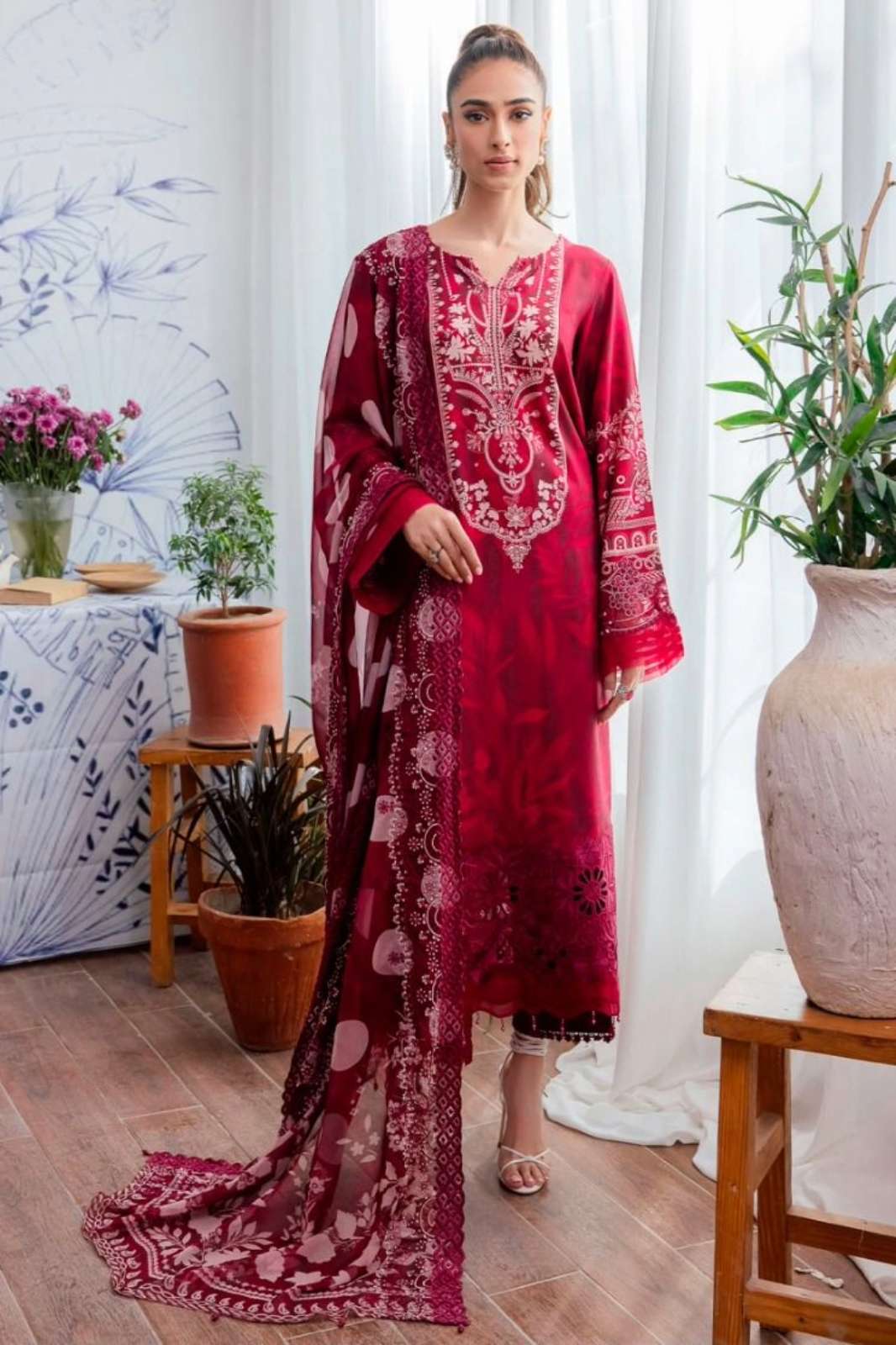 Taj Creations 390q 467-468 - 472 Printed Work Designer Pakistani Pure Cotton Suit