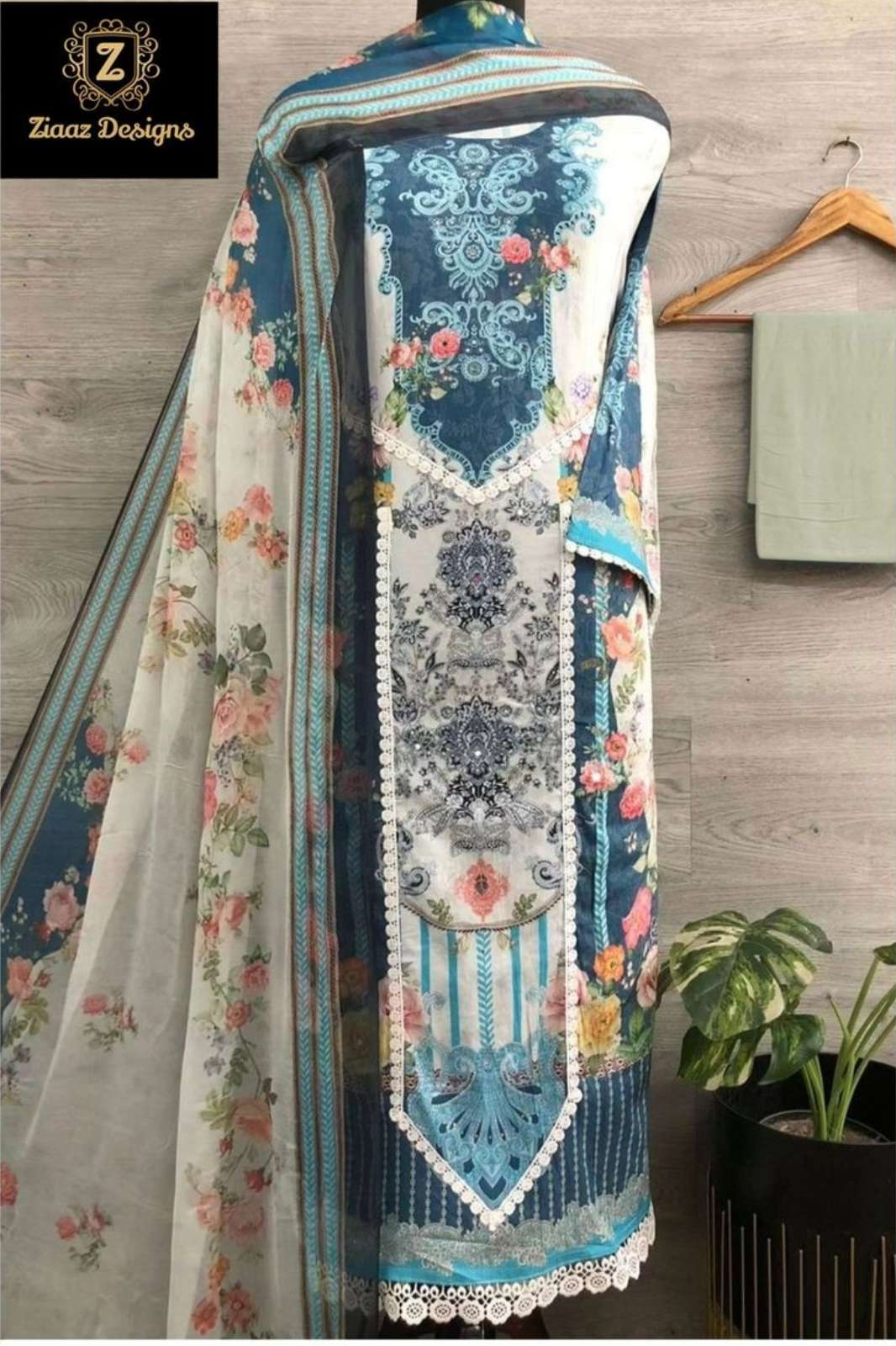 Ziaaz Designs 319r 624 and 622 Beautiful Unstitched Designer Muslin cotton Pakistani Suit