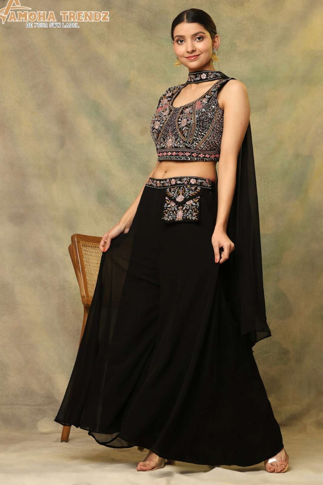 AMOHA 8507 C355 DESIGNER PURE GEORGETTE PLAZZO & CROP TOP WITH DUPPATTA