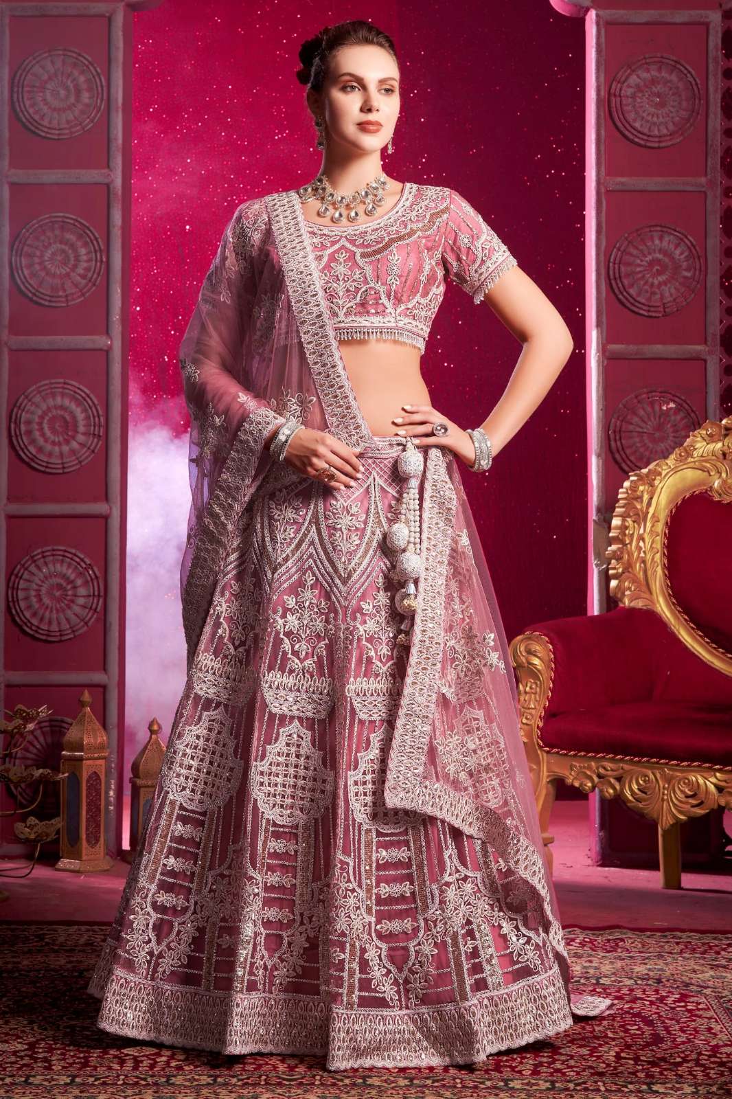 ANANTESH 8554 BRIDAL COUTURE VOL 4 MIRROR HAND WORK DESIGNER NET LEHENGA CHOLI