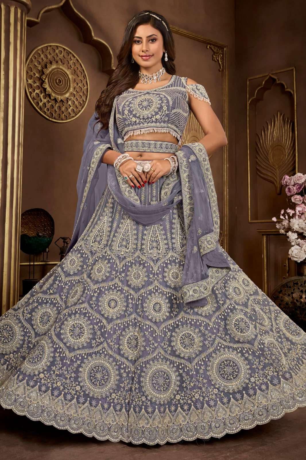 ANANTESH BRIDAL COUTURE VOL-05 8800 DESIGNER NET ZARKAN WORK LEHENGA CHOLI