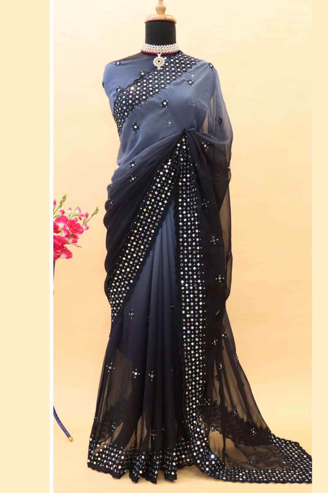 ETHNIC TRAdational (ET) DIVYA 4059 7034 BEAUTIFUL EMBROIDERED DESIGNER GEORGETTE SAREE