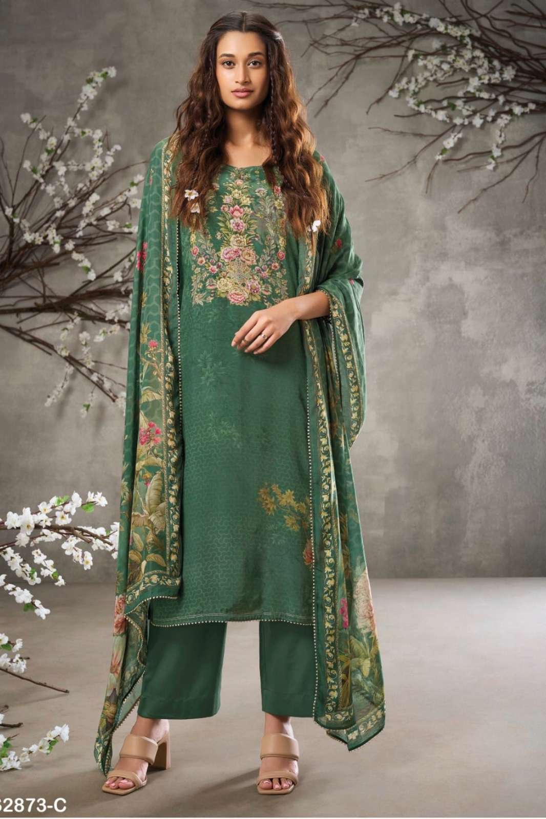 GANGA CHABI PRINTED DESIGNER PREMIUM VISCOSE MUSLIN SUIT