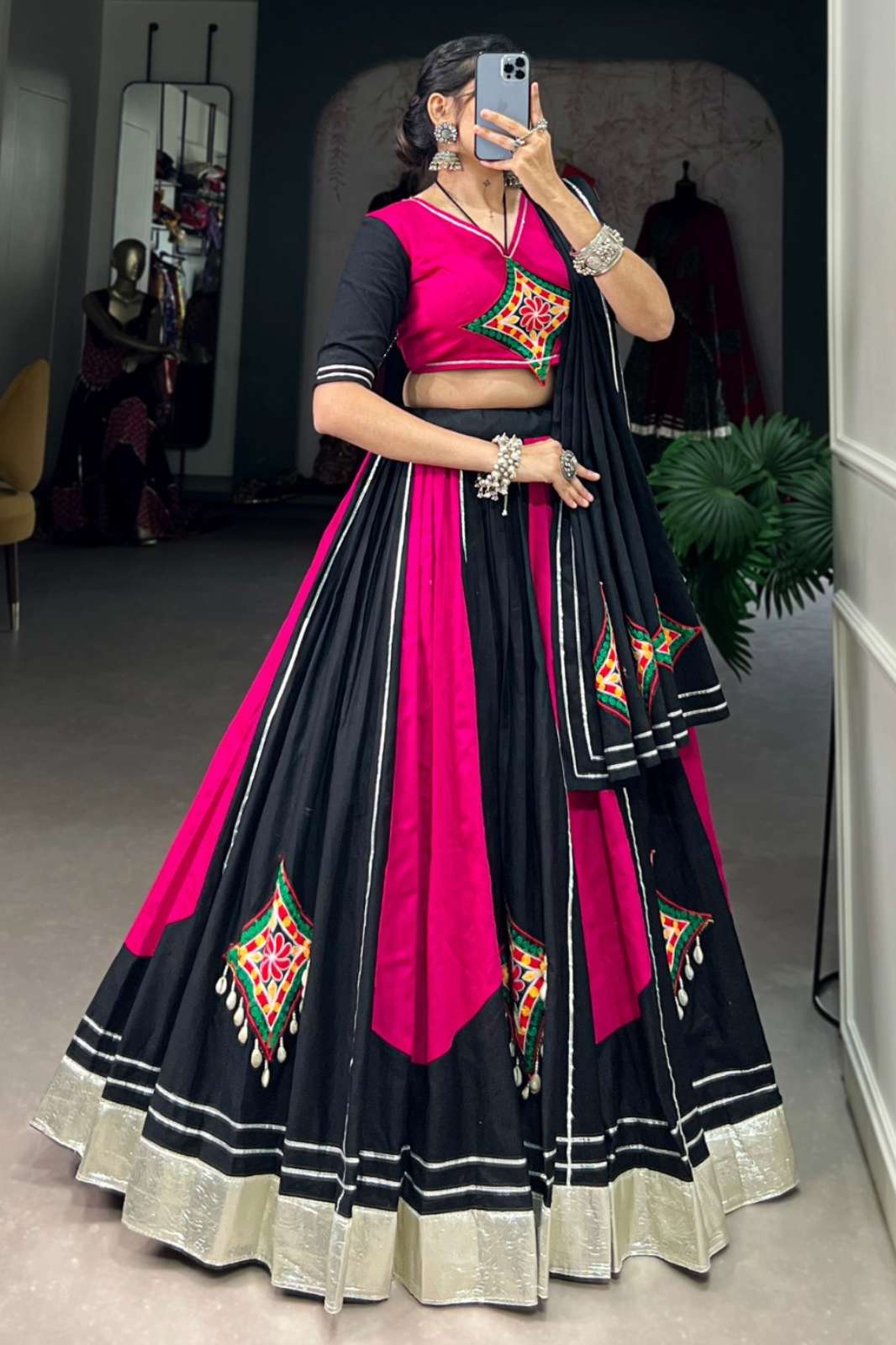 PAYAL CREATION 8513 1710PNK Radiant Pink and Black Cotton Designer Chaniya Choli