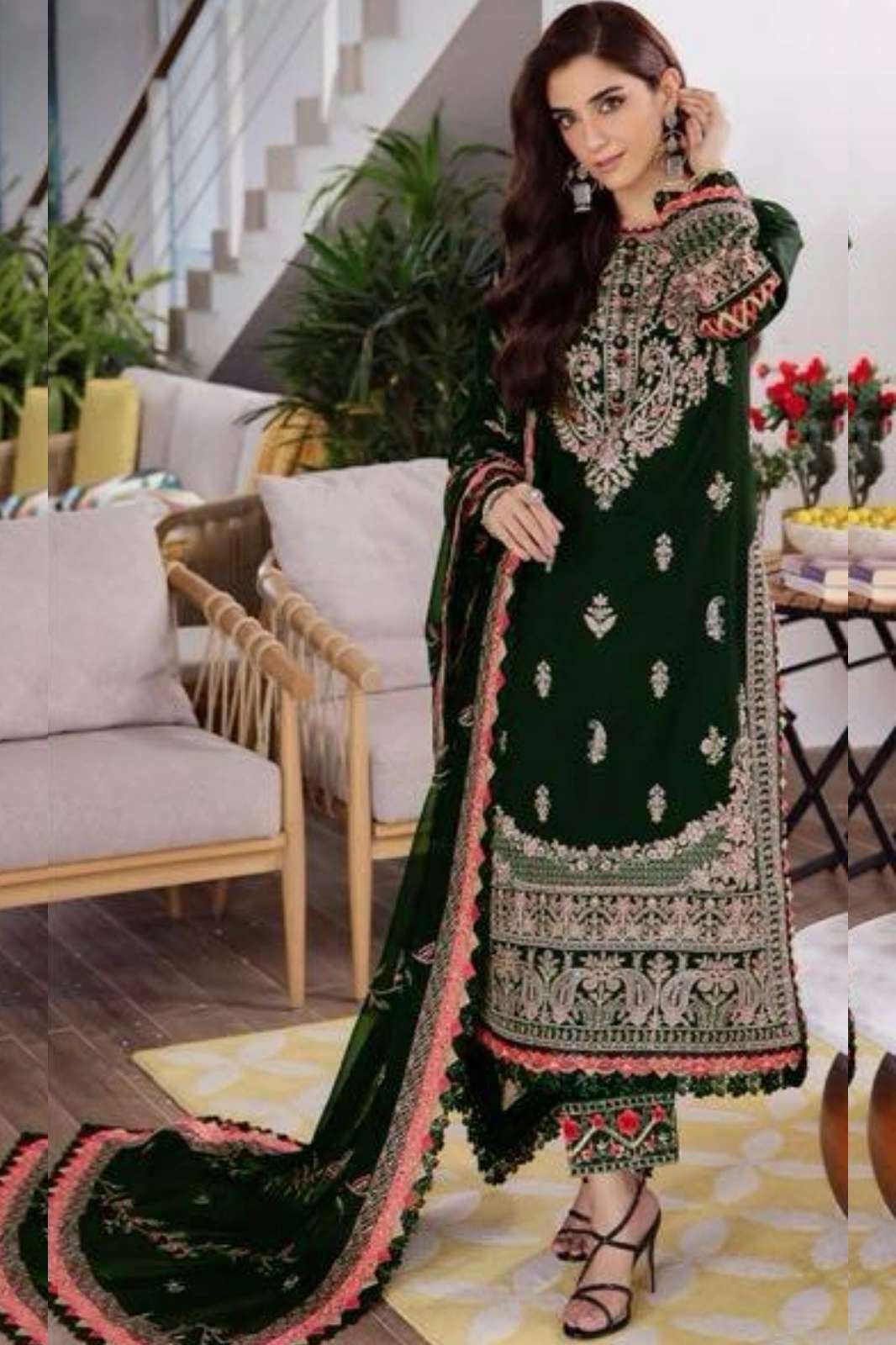 RAMSHA R 1208 READYMADE BEAUTIFUL EMBROIDERED VELVET PAKISTANI SUIT