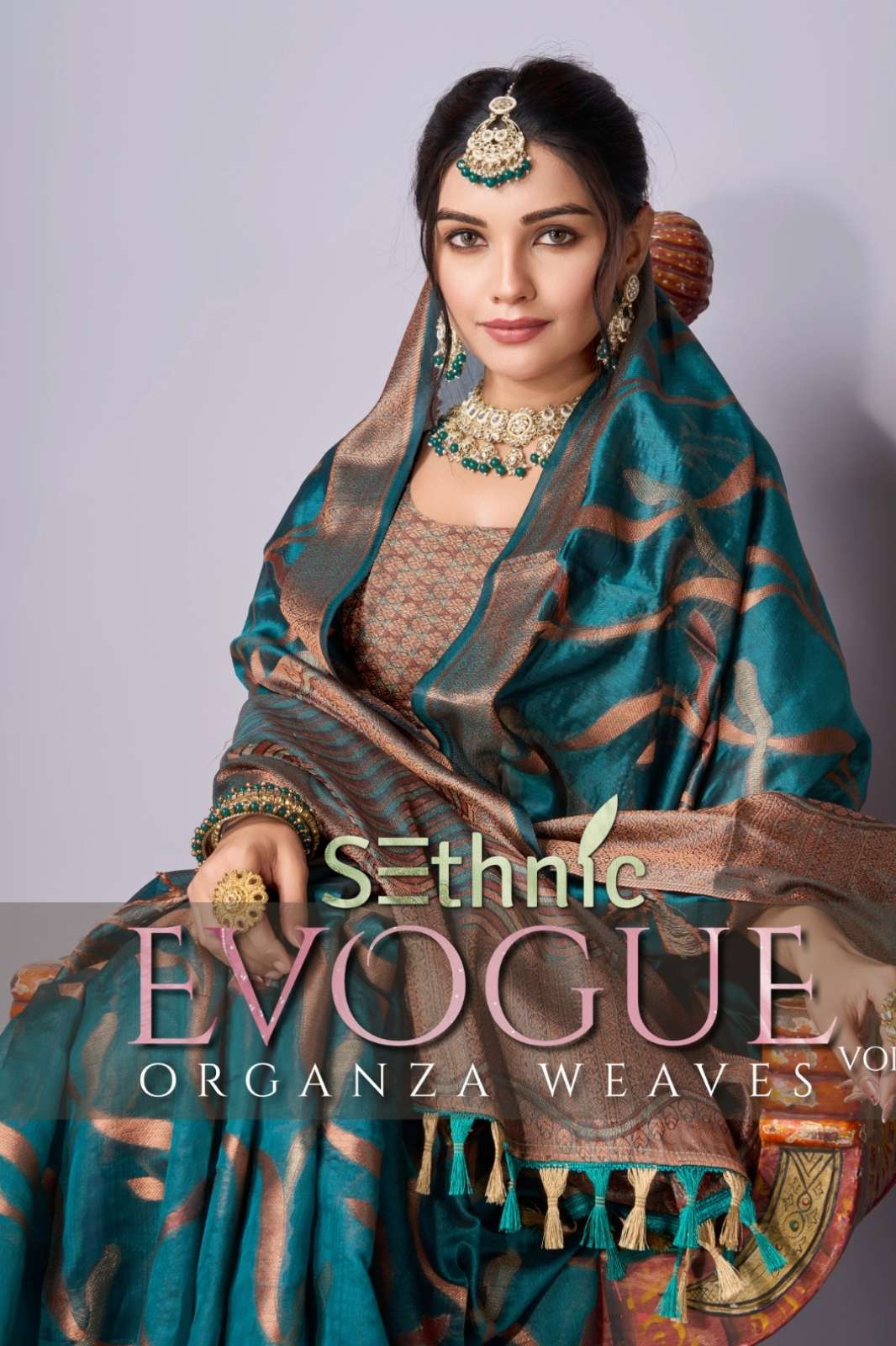 Sethnic 8500 EVOGUE VOL-01 Zari Weaving Broad Patta Designer Organza Saree