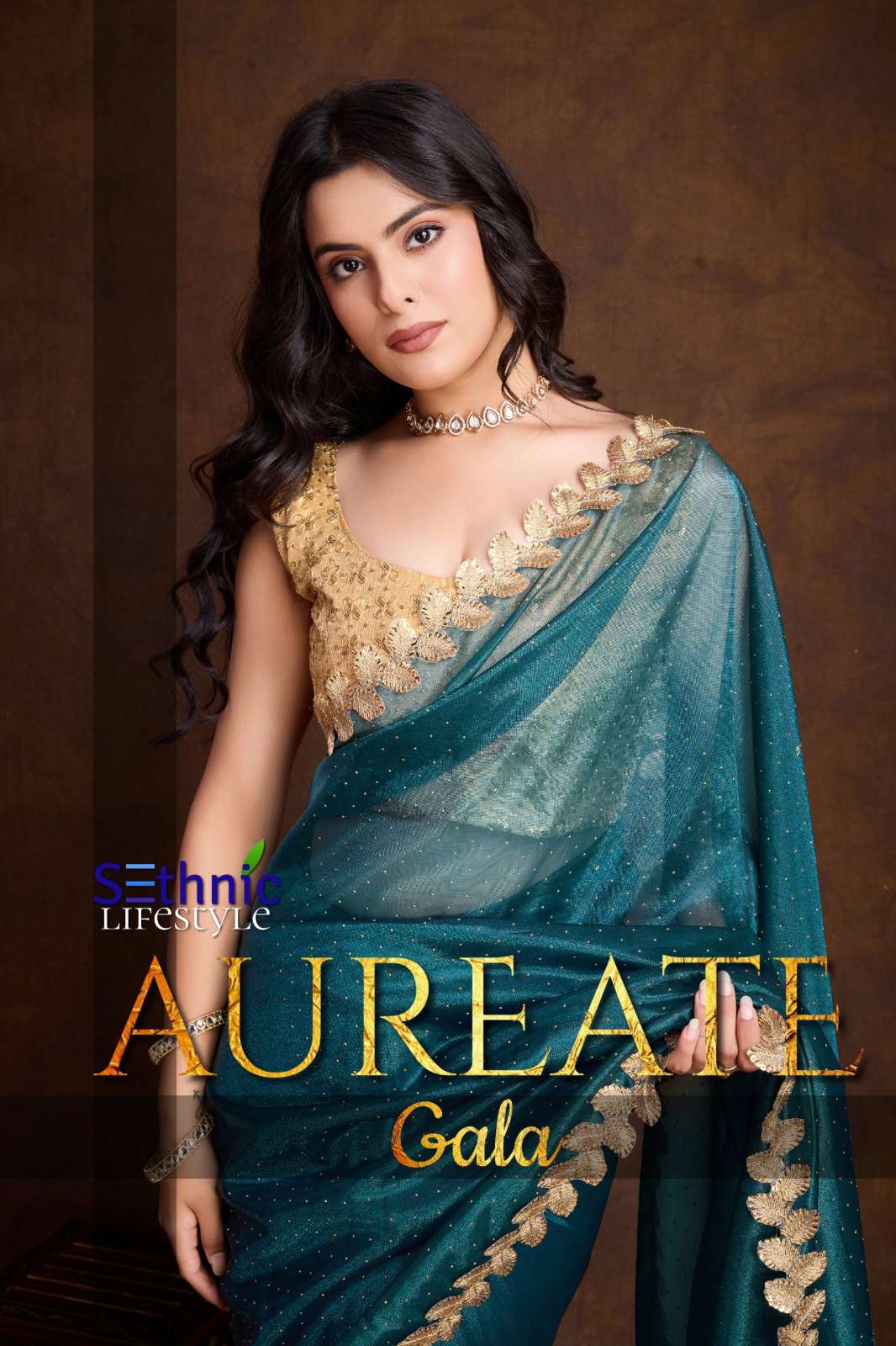 Sethnic Aureate 8806 Cutwork Golden Sequins work Designer Fancy Saree