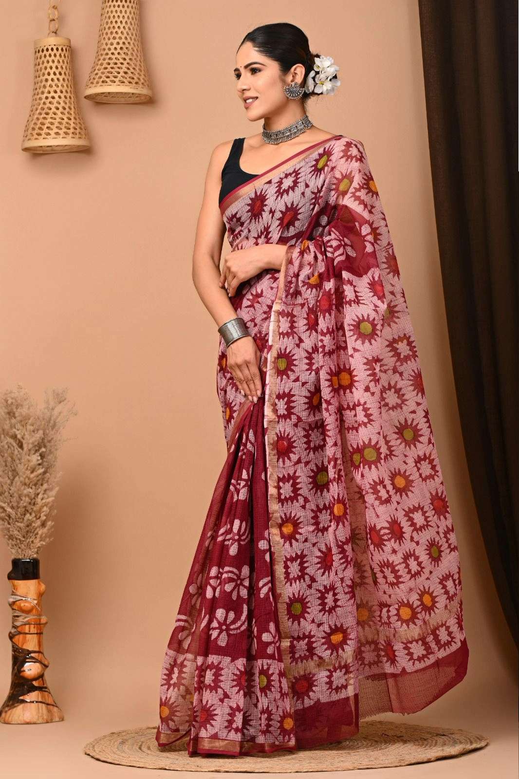 Shri Balaji Emporium 8704D Hand Block Printed Kota Doriya Saree