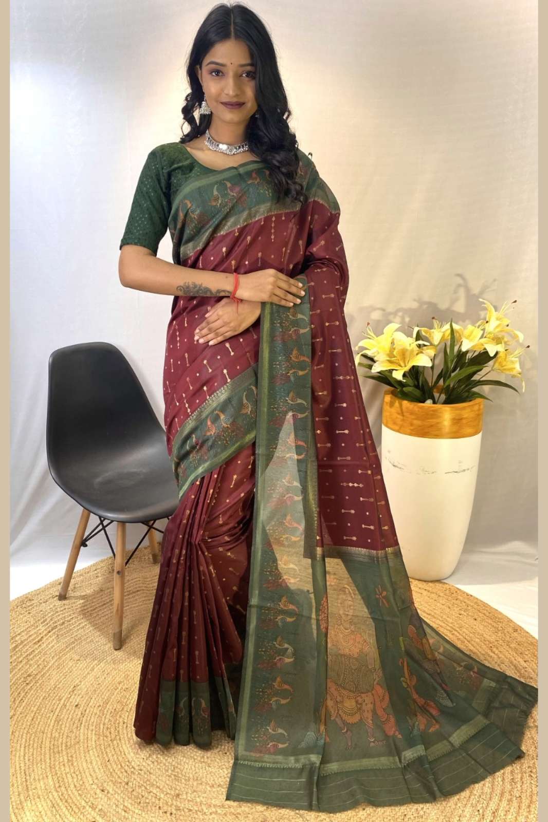 Shri Balaji Emporium KC-3032 8826 Border Printed Designer Soft Chanderi Silk Saree