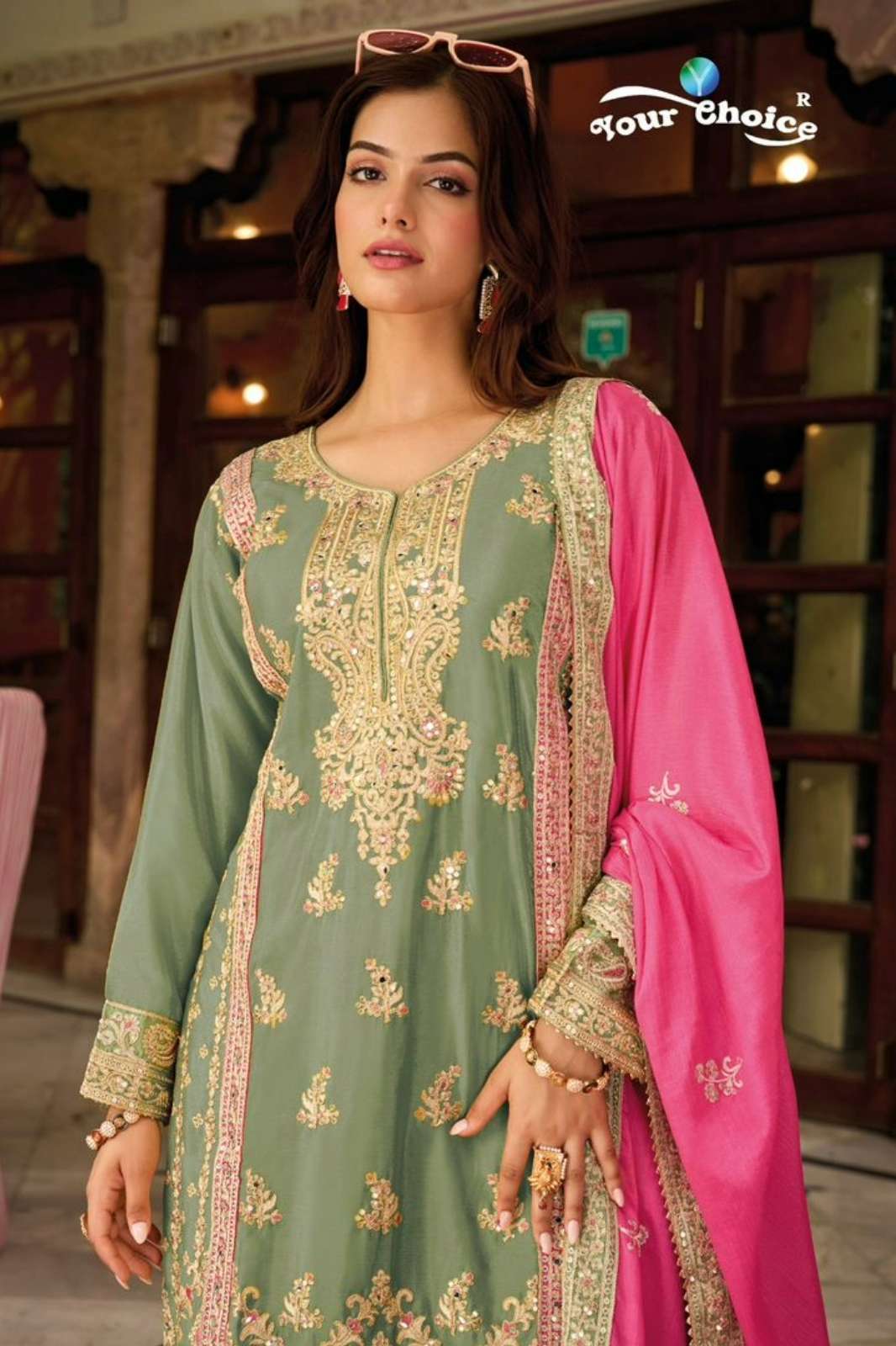 Your Choice GALAXY 4 8693 Readymade Pure Chinnon Suit with Embroidery Work