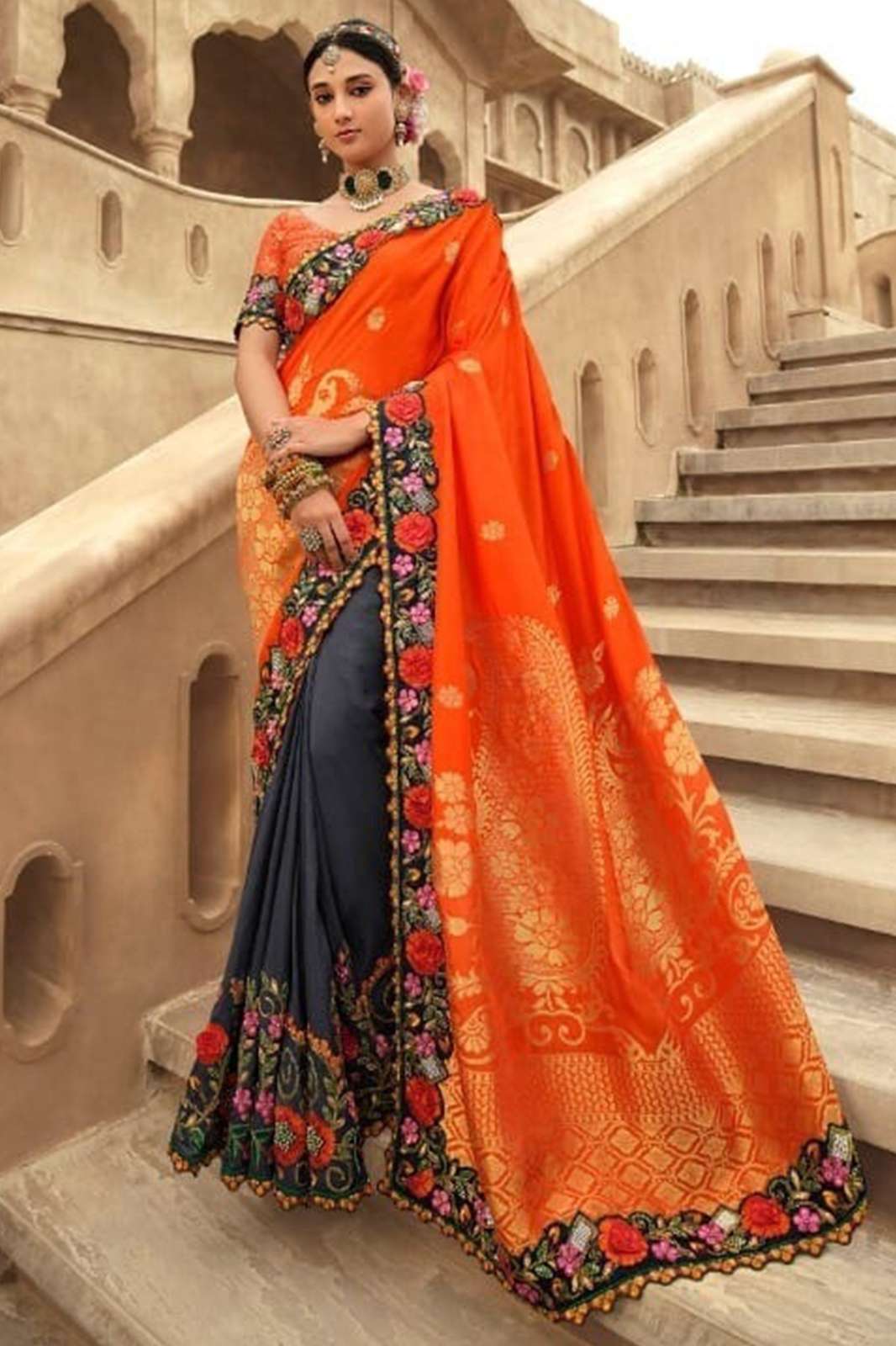 Desiluk Jodha 9194 Designer Half N Half Georgette Saree For Ladies