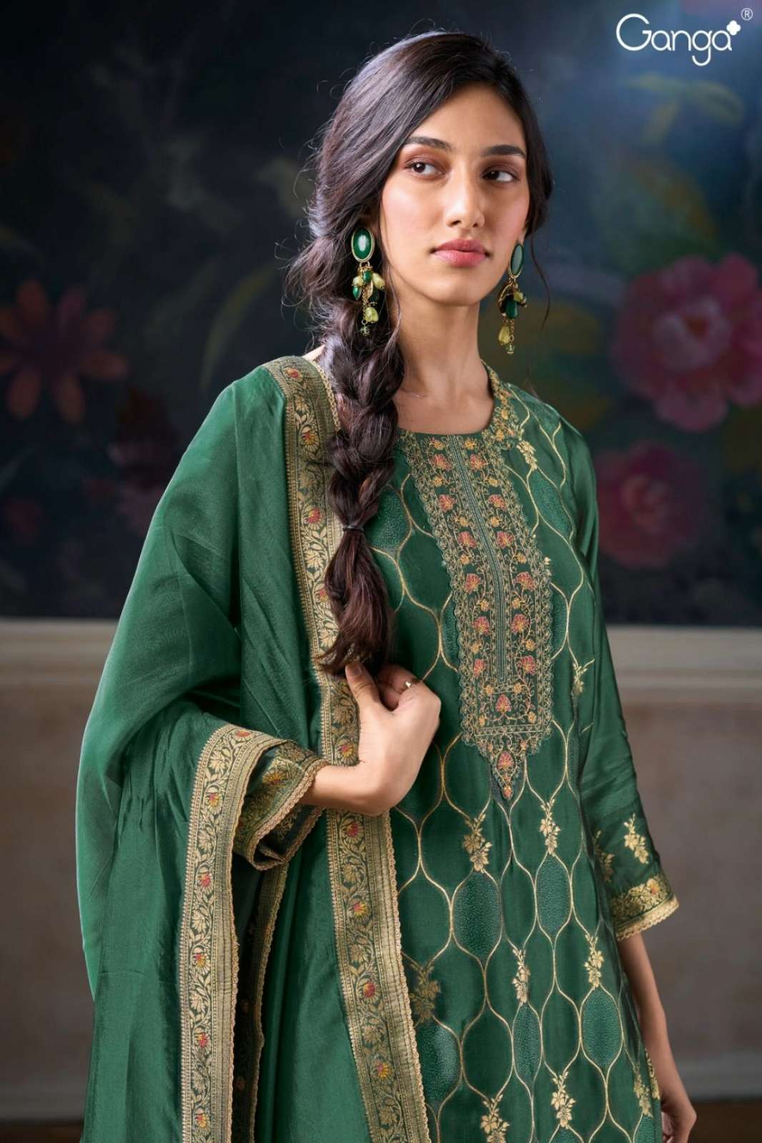 GANGA EELISI S2936 PREMIUM VISCOSE SILK JACQUARD SUIT WITH EMBROIDERY WORK