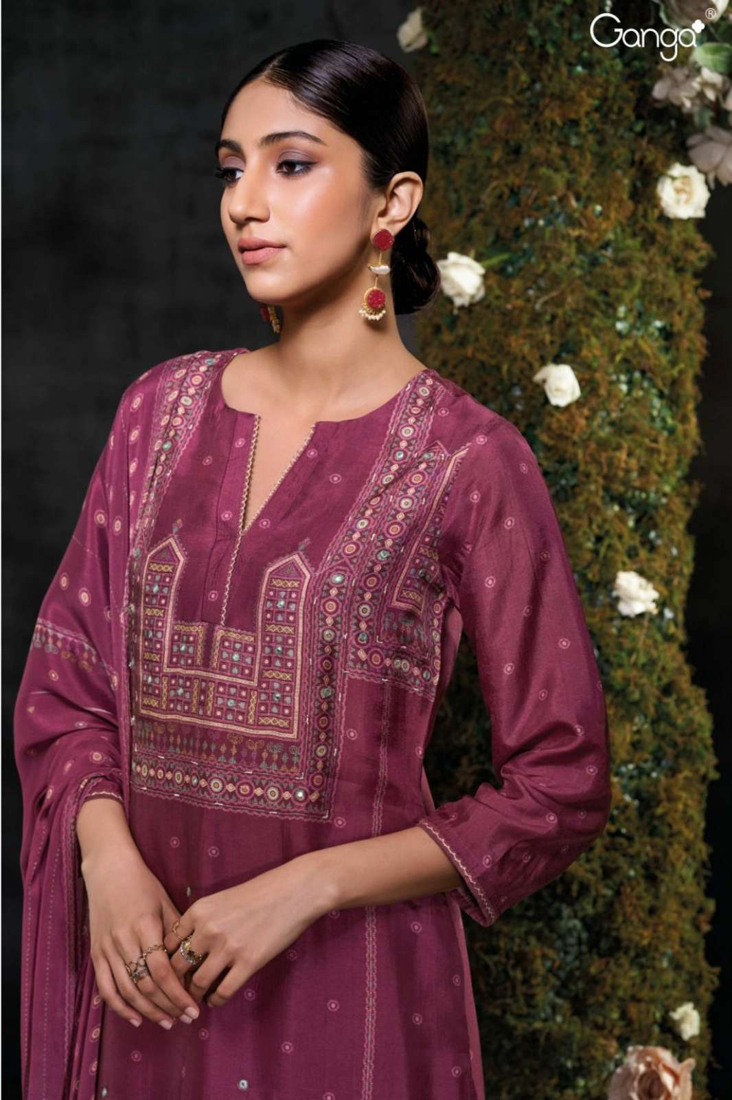 GANGA ELANI S2916 PREMIUM PURE BEMBERG RUSSIAN SILK PRINTED SUIT