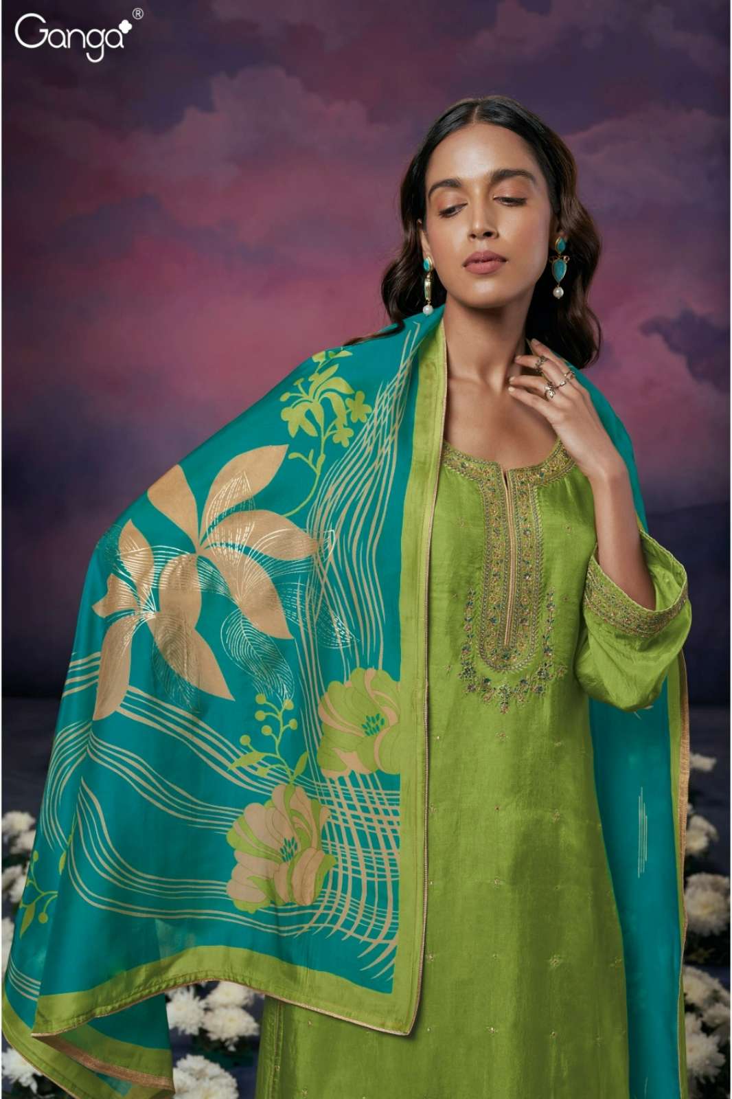 GANGA JOSEPHIBE S2225 PREMIUM BEMBERG HABUTAI SILK SOLID SUIT